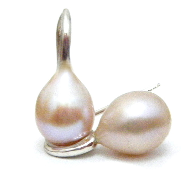 Small Peach Drop Pearls on Silver Earrings